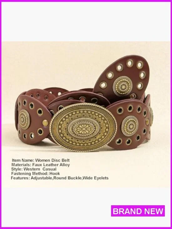 Wide Western Leather Belt Boho Concho Buckle Adjustable Vintage Cowgirl Style - Picture 3 of 6